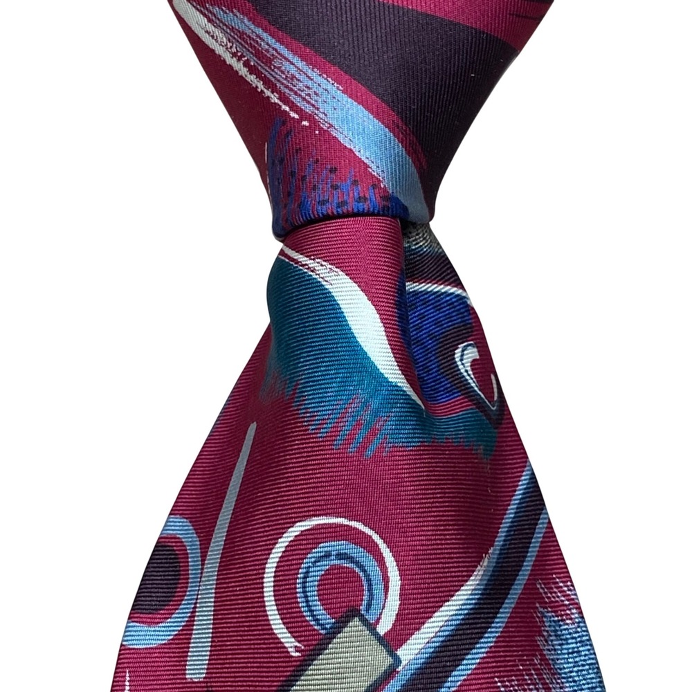 Giorgio Silk Necktie Abstract Mens Burgundy Italy 90s Geometric‎ Wide Business